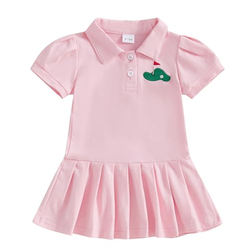 Toddler Baby Girl Golf Outfit Short Sleeve Golf/Baseball Embroidery Dress Polo A-Line Dress Sprots Summer Clothes