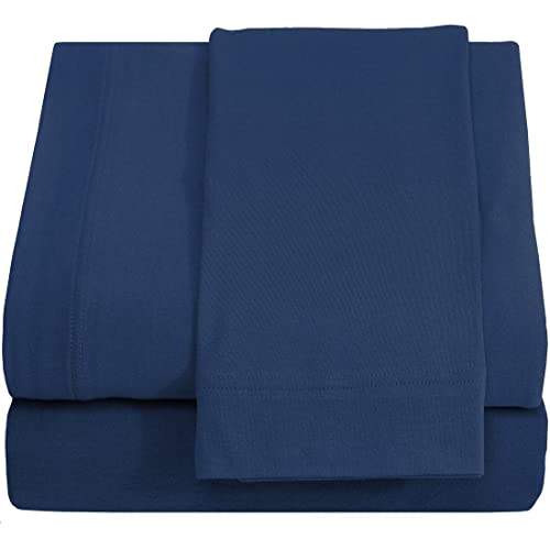 Image of Twin XL Cotton Jersey Sheet Set, Soft & Comfy, Hospital, Navy Blue