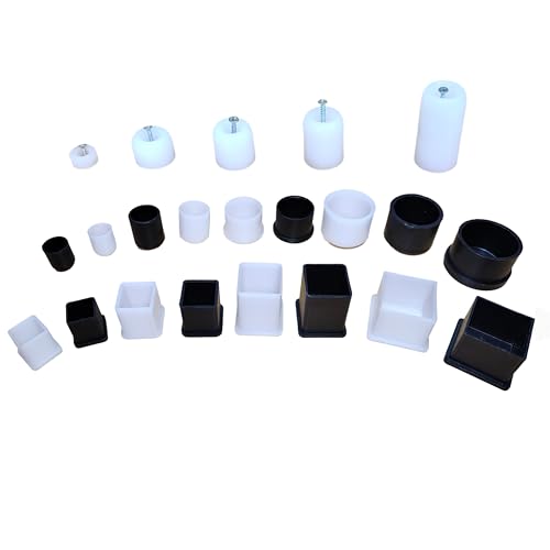 Heavy-Duty Square & Round Bush Set of 10 Furniture Leg Floor Protectors for Chair, Table, Door, Stool Black or White Bushes & Screw Bush Size 3/4 to 2 inch Plastic end Cap. (Screw Bush 1 Inch)