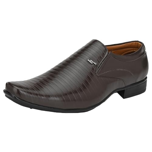 Image of Leatherkraft Striped Formal Slip-On Shoes