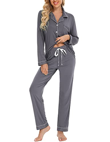 Image of Pjmlifecoco Pajamas Set Long Sleeve Womens Button Down Sleepwear Two Piece Nightwear Soft Pj Lounge Sets S-XXL