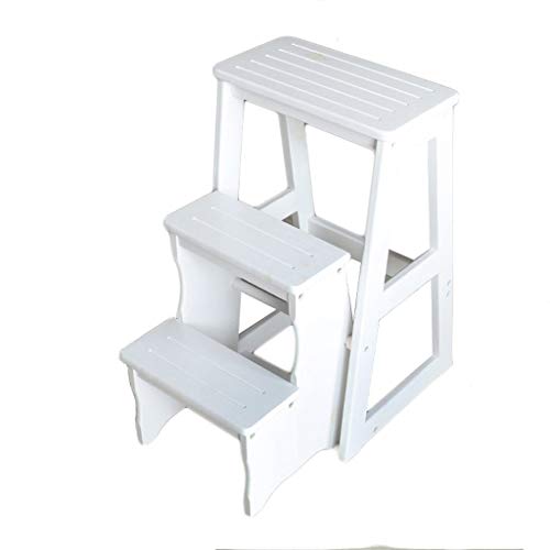 Escalera taburete de madera maciza de 3 capas plegable para alcanzar altillos y organizar flores 2