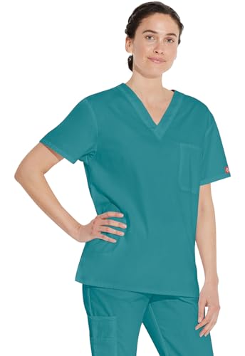 Image of Dickies EDS Signature Scrubs for Women and Scrubs for Men, Unisex One Pocket V-Neck Top in Soft Brushed Poplin 83706