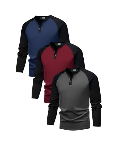 PureChapter 3 Pack Boys Long Sleeve Athletic Shirts Color Blocked Casual Baseball Shirts for Boys - Main Image