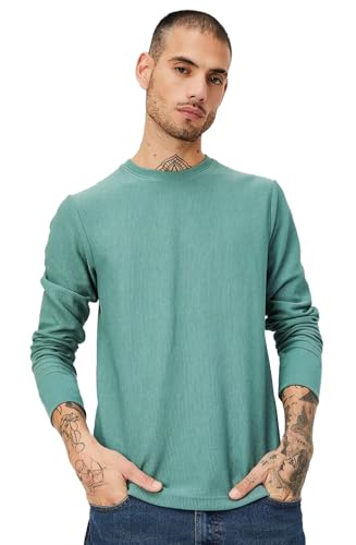 Image of LEOTUDE Men's Regular Fit Cottonblend Full Sleeve Textured Solid T-Shirt for Men (Color Grey)