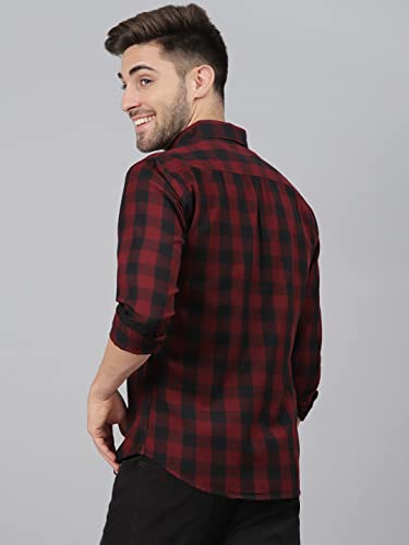 Image of Dennis Lingo Men's Cotton Box Checkered Slim Fit Casual Shirt with Chest Pocket, Full Sleeve Shirt for Formal & Casual Wear