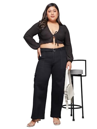 Image of Miss Chase A+ Women's High Rise Regular-Length Stretchable Denim Wide-Leg Shaping Jeans