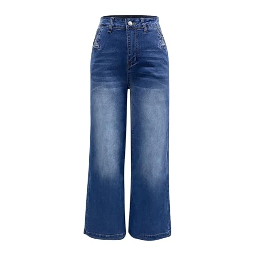 Straight Leg Jeans for Women High Waisted Stretchy Frayed Raw Hem Loose Denim Pants Casual Baggy Bootcut Trousers4