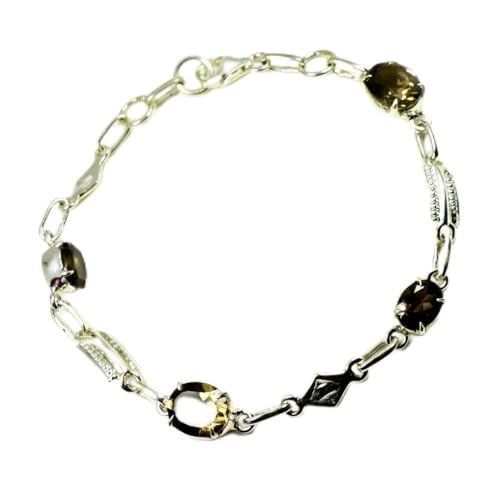 Bracelet en quartz fumé véritable et argent massif fait main pour femme