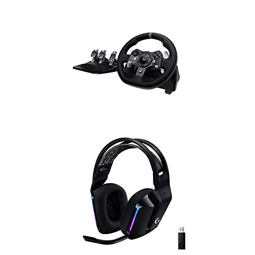 Logitech G920 Driving Force Gaming Rennlenkrad, Zweimotoriges Force Feedback, 900° Lenkbereich, Verstellbare Edelstahl Bodenpedale, Xbox One, PC - Schwarz + LIGHTSPEED kabelloses Gaming-Headset