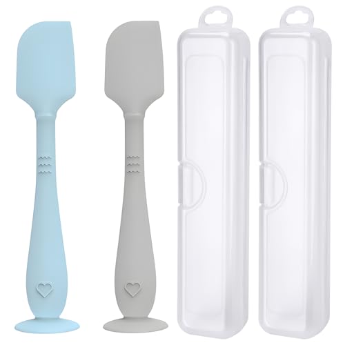 Image of 2 Pack Diaper Cream Spatula with Hygienic Travel Case, Butt Spatula Baby with Suction Base, Baby Butt Paste Spatula, Soft Silicone Diaper Rash Cream Applicator Large Size (Blue & Gray)