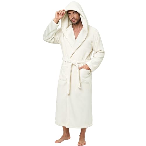Image of PJGGZ Men's Bathrobes with Hood, Soft Long Towel Robe for Men - Super Absorbent Quick Dry yet Warm