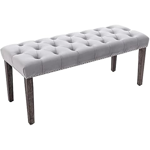 KCC Button-Tufted Ottoman Bench, Upholstered Bedroom Benches Velvet Footrest Stool Accent Bench for Entryway Dining Room Living Room Bedroom End of Bed, Gray Cover