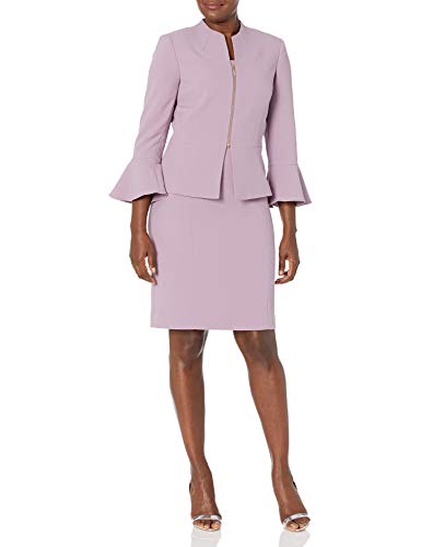 Tahari ASL Women's Peplum Zipper Jacket and Dress Set, Dusty Mauve, 4