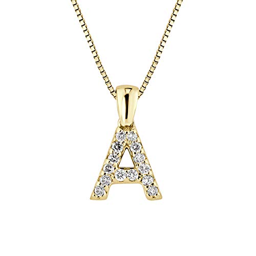 Diamond Wish 14k Yellow Gold Letter A Diamond Initial Pendant Necklace (1/10cttw) with 18-inch chain