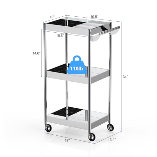 Johgee X052 3 Shelf Mirror Stainless Steel Utility Cart thumb #2