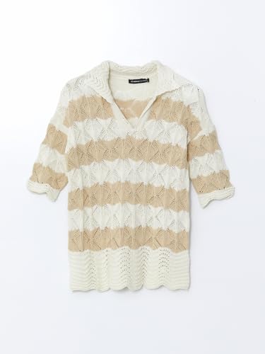 LC WAIKIKI Woman Polo Neck Striped Knitwear Sweater XL - Beige
