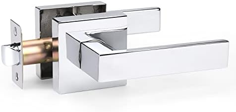 DECORITEN 5 Pack Heavy Duty Passage Door Levers Polished Chrome Interior Door Handles with Square Rosette, Straight Keyless Door Locks for Closet Hallway