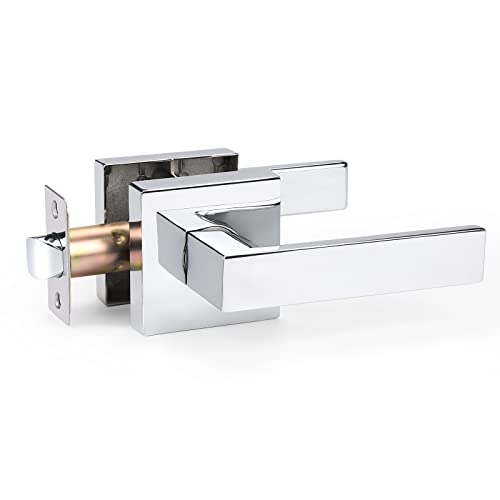 Decoriten 5 Pack Heavy Duty Passage Door Levers Polished Chrome Interior Door Handles With Square Rosette, Straight Keyless Door Locks For Closet Hallway #TOP26