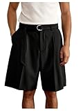 OYOANGLE Men's Pleated Golf Casual Loose Shorts Belt Solid Straight Leg Summer Beach Vacation Outfit Dress Shorts Black Medium