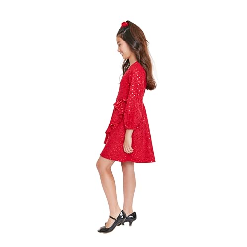 Bonnie Jean Spangle Hacci Party Dress for Girls - Long Sleeve Holiday Dress for Tweens & Girls with Cascade Skirt and Bow4