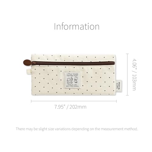 Image of Monolike Happy and Lucky Candy Dot pen case, Ivory - Slim Corduroy Style Cotton Pen Pouch, Cute Aesthetic Pastel Stationery Organizer for Office