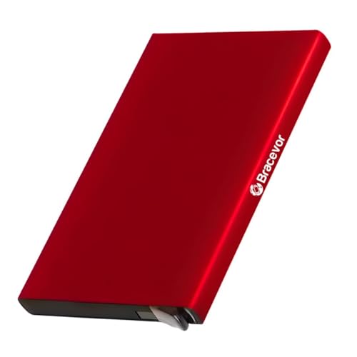 Image of Bracevor 10 Slot popup Aluminium Metal Card Holder Wallet | RFID Blocking | for Men & Women | Credit & Debit Cards - Red