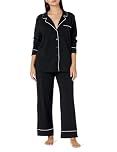 Amazon Essentials Women's Cotton Modal Long-Sleeve Shirt and Full-Length Bottom Pajama Set, Black, Medium