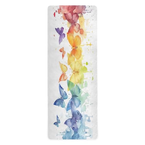 Msyxl Watercolor Butterflies Yoga Mat Non-Slip Fitness Mat for Pilates,