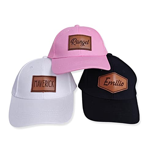 Custom Name Baby Baseball Cap - Personalized Infant Trucker Hat with Leather Patch Toddler Flat Bill Hat for Boys Ball Hat for Baby Kids Adult(Small)