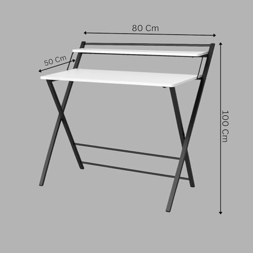 Image of TEKAVO Folding Study Table for Home | Space Saving Computer Desk for Adults & Student | Foldable Office Table | 80 cm x 50 cm | White