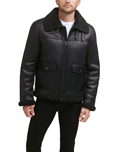 Levi's Men's Faux Shearling Rancher Aviator Jacket, Black, Medium