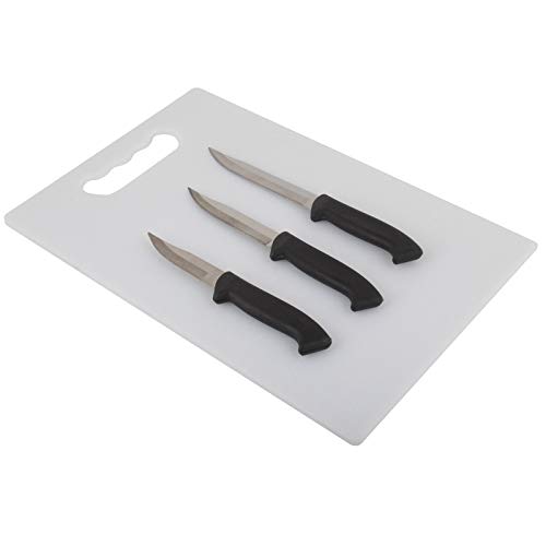 H&H Brothers Vegetable and Fruits Plastic Medium Chopping Board, 3 Pieces Knife Set (White)