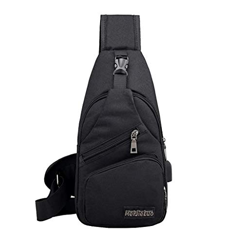 Baoblaze Moda Sling Bag Porta de Carregamento USB Anti Theft - Preto