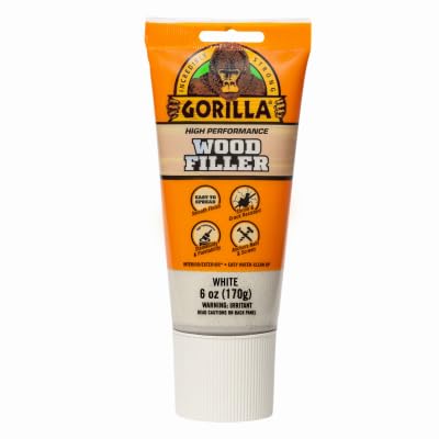 Image of Gorilla All Purpose Wood Filler, White, Wood Filler, 6 Ounce Tube - Water Resistant for Indoor or Outdoor Projects and Repairs (Pack of 6)
