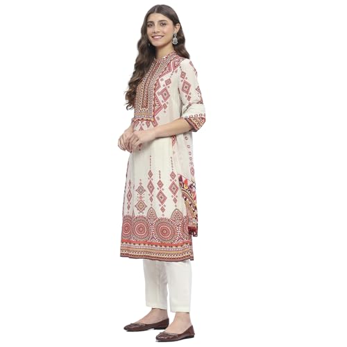 Image of BIBA Women Modal Blend Straight Printed Suit Set