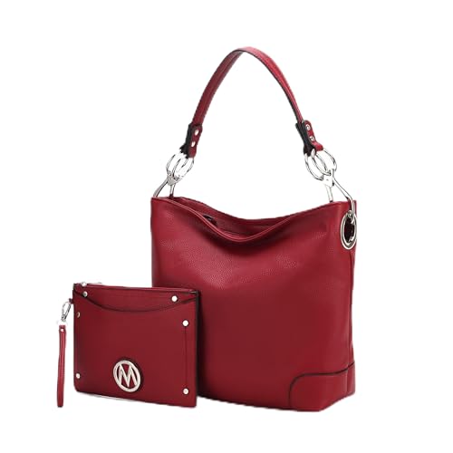 MKF Collection Bolsa Hobo para mulheres, bolsa de ombro despojada de couro vegano, bolsa com alça superior da Mia K, Viviana Borgonha, Medium