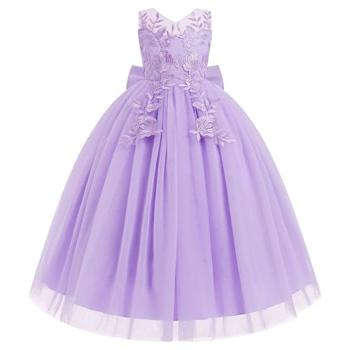 IDOPIP Flower Girl Lace Dress for Kids Wedding Bridesmaid Pageant Party Formal Long Gown Princess Communion Tulle Bow Dresses