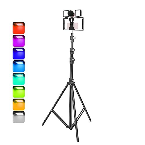 HIFFIN ULANZI VL-49 RGB + LensGo DMM1 Microphone + HF U Rig + 9ft Light Stand for Mobile VL-49 RGB Camera Light 360° Full Color Portable Photography Lighting with 3 Cold Shoe, 2000mAh Rechargeable