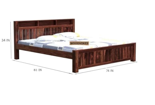 Image of Sheesham Wood Bed Without Storage Solid Wooden Cot Bed Elegant and Functional Bedroom Living Room Home (Walnut Finish, King)