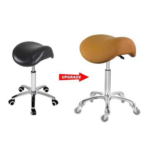 Image of Antlu Saddle Stool Chair for Massage Clinic Spa Salon Cutting, Saddle Rolling Stool with Wheels Adjustable Height (Camel)