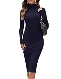 ninovino Women's Turtleneck Ribbed Knit Long Sleeve Slim Fit Sweater Dress, Deep Blue-141, Small ninovino Women's Turtleneck Ribbed Knit Long Sleeve Slim Fit Sweater Dress, Deep Blue-141, Small