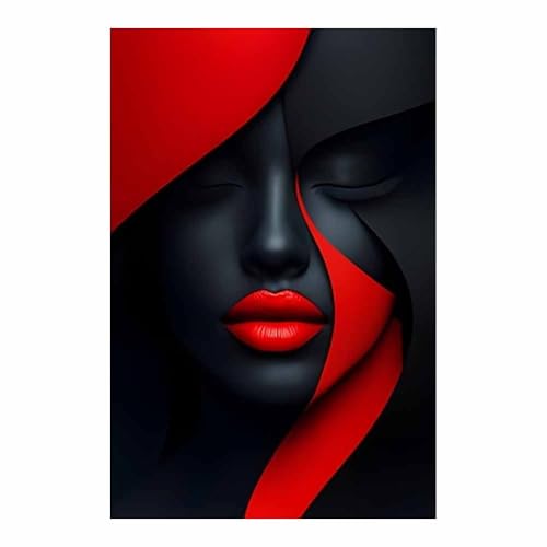 Tableau portrait féminin abstrait rouge idéal pour décorer un salon moderne