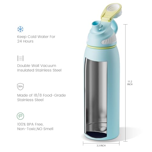 Image of Fjbottle 32oz Stainless Steel Insulated Water Bottle No Straw Spout Lid | Leakproof Keeps Cold 24H, Double Wall Vacuum Insulated, BPA Free, Easy to Clean Sports Water Bottle for Gym Hiking & Outdoor