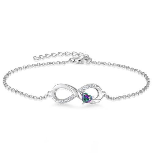Starchenie Pulsera infinita de plata de ley 925 con diseño de corazón y alas de circonita para mujer, Plata de ley, Circonita cúbica
