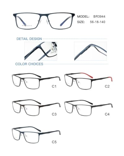 Óculos Armação Masculino Alumínio Leve Lentes Sem Grau Br-3944 (Preto)