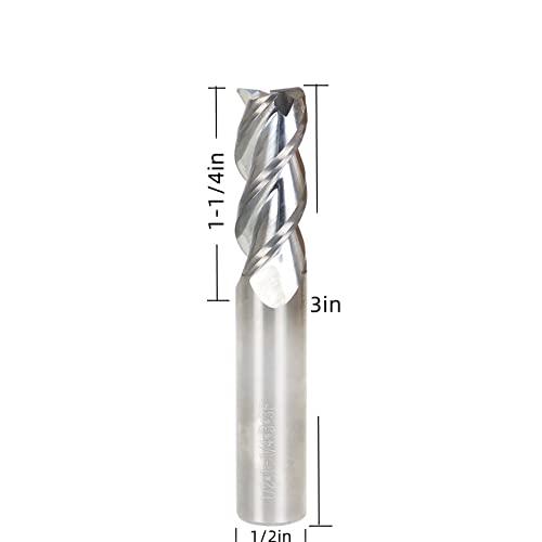 Image of 1 /2 Inch Milling Cutter 3 Slot Carbide End Milling Cutter Suitable for Aluminum Cutting Non-Ferrous Metal Cutting 3 Pieces