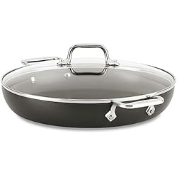 Sartenes All Clad All-Clad HA1 - Sartén antiadherente anodizado duro para uso diario con tapa y agarraderas, 12 pulgadas, color negro
