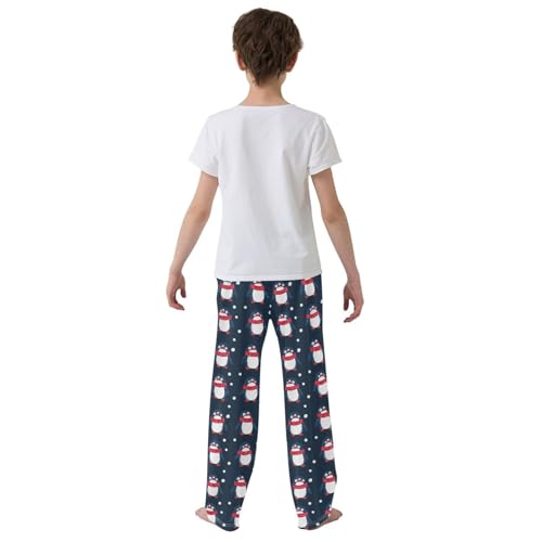 Boys' Pants Red Scarf Cartoon Penguin Long Bottoms Jogger Pants Elastic Waist Trousers with Pockets S-XL3