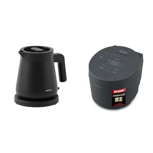 アイリスオーヤマ 新生活セット2点セット ケトル 黒+IH炊飯器5合 アッシュ